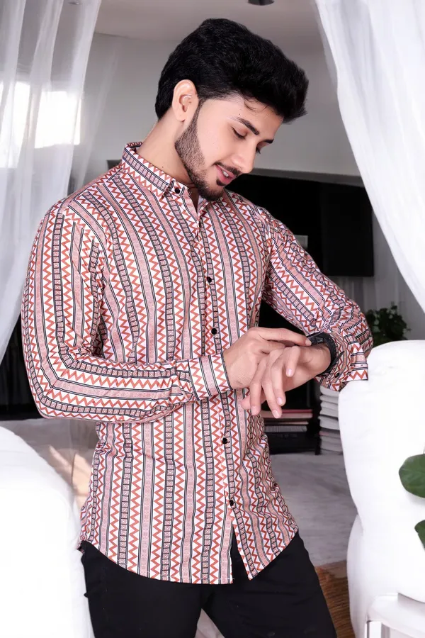 Orange_Lycra_Blend_Full_Sleeve_Printed_Shirt_For_Men