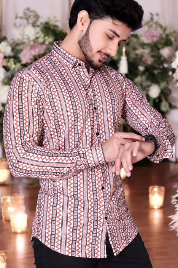 Orange_Lycra_Blend_Full_Sleeve_Printed_Shirt_For_Men
