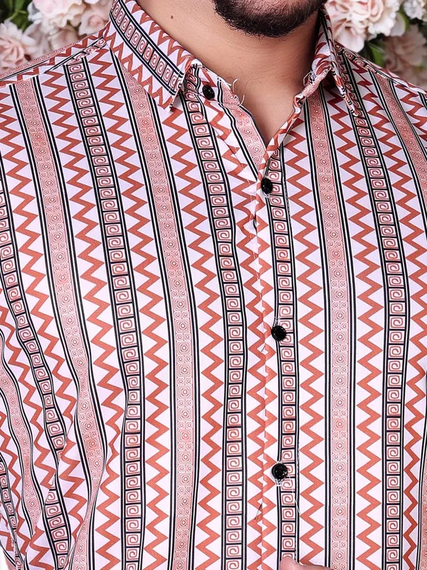 Orange_Lycra_Blend_Full_Sleeve_Printed_Shirt_For_Men