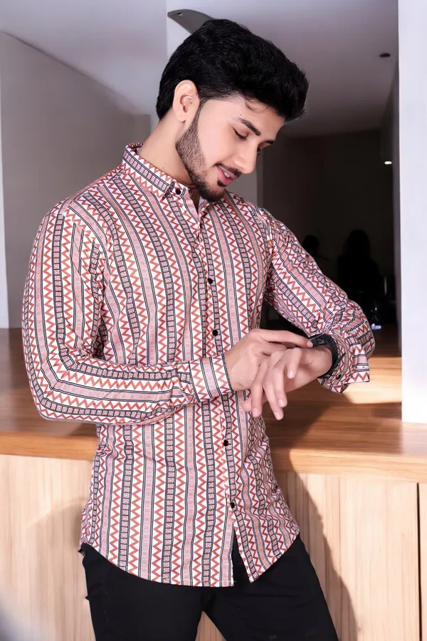 Orange_Lycra_Blend_Full_Sleeve_Printed_Shirt_For_Men