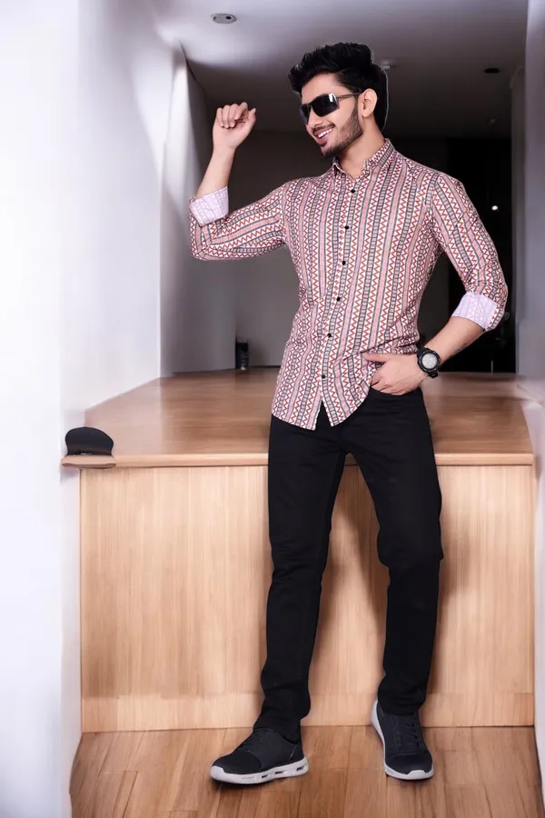 Orange_Lycra_Blend_Full_Sleeve_Printed_Shirt_For_Men