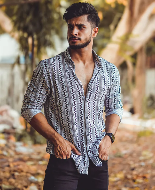 Black_&_White_Lycra_Blend_Full_Sleeve_Printed_Shirt_For_Men
