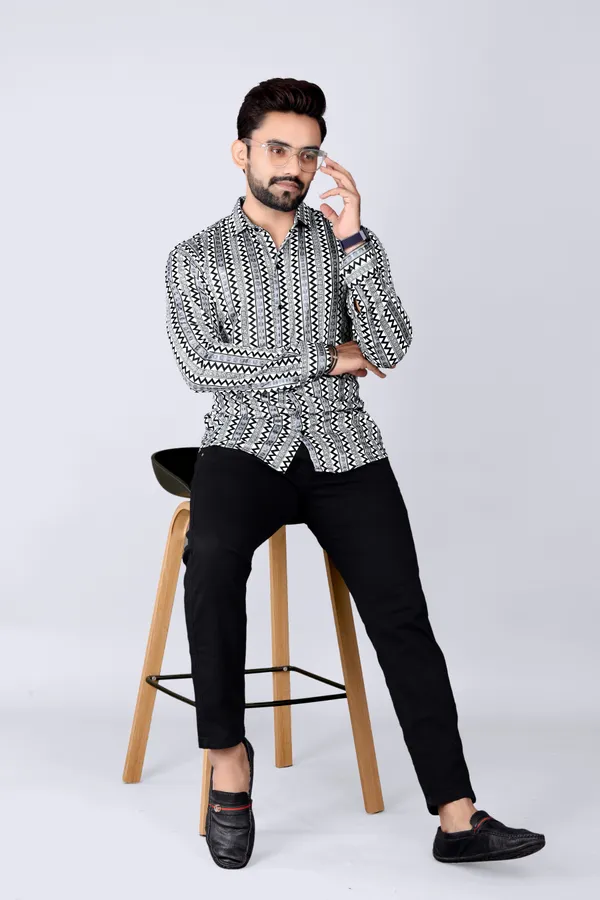 Black_&_White_&_Grey_Lycra_Blend_Full_Sleeve_Checkered_Shirt_For_Men