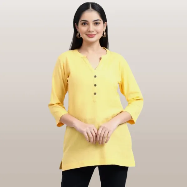 Yellow_Linen_Solid_Mandarin_Collar_Regular_Top_For_Women