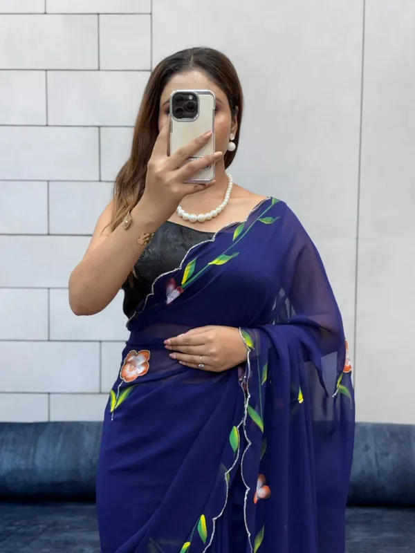 Navy_Blue_Georgette_Premium_&_Elegant_Saree_With_Unstiched_Blouse