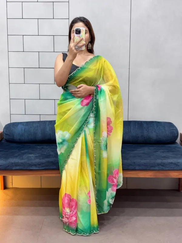 Lemon_Organza_Premium_&_Elegant_Saree_With_Unstiched_Blouse