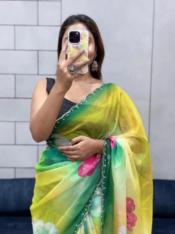 Lemon_Organza_Premium_&_Elegant_Saree_With_Unstiched_Blouse