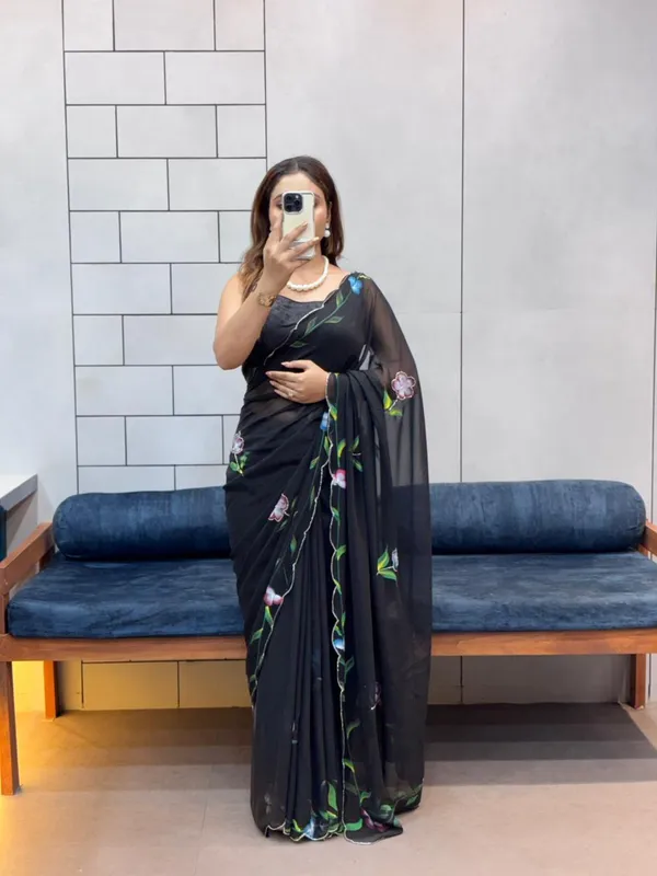 Black_Georgette_Premium_&_Elegant_Saree_With_Unstiched_Blouse