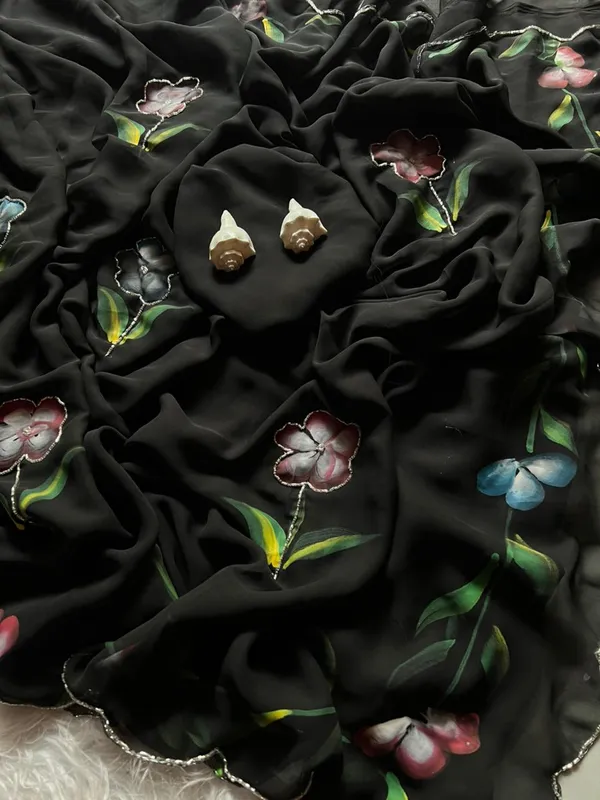 Black_Georgette_Premium_&_Elegant_Saree_With_Unstiched_Blouse