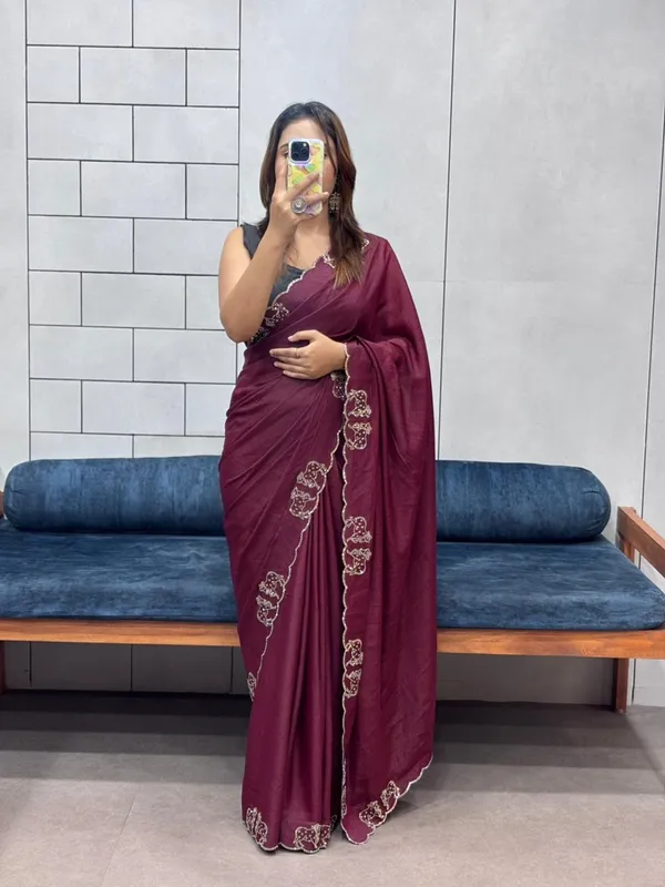 Wine_Silk_Premium_&_Elegant_Saree_With_Unstiched_Blouse