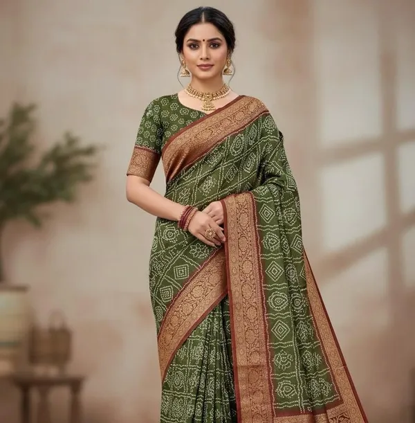 Mehendi_Green_Dola_Silk_Premium_&_Elegant_Saree_With_Unstiched_Blouse