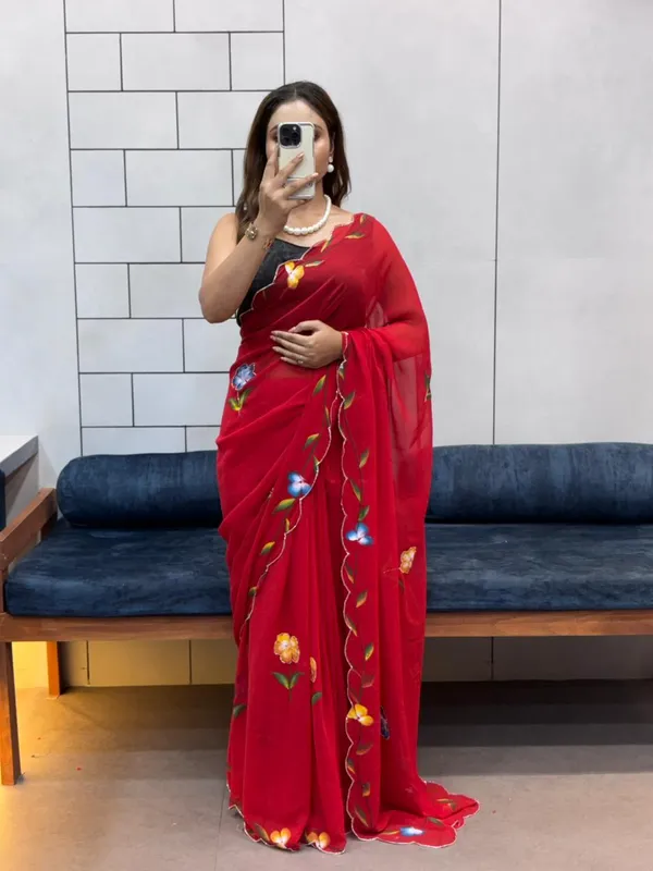 Red_Georgette_Premium_&_Elegant_Saree_With_Unstiched_Blouse
