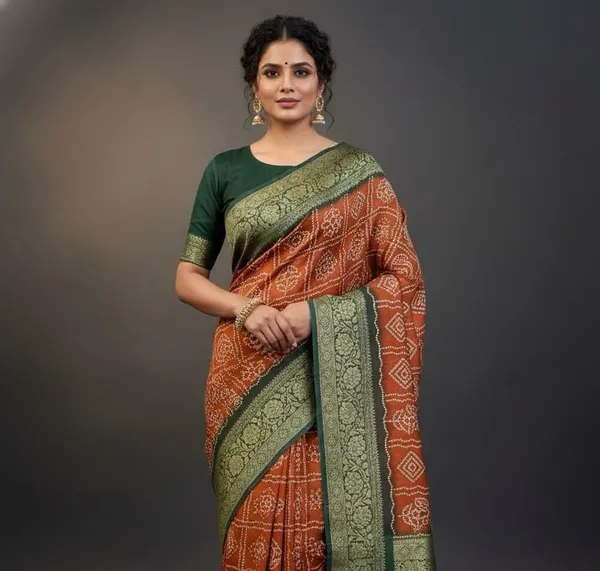 Dark_Orange_Dola_Silk_Premium_&_Elegant_Saree_With_Unstiched_Blouse