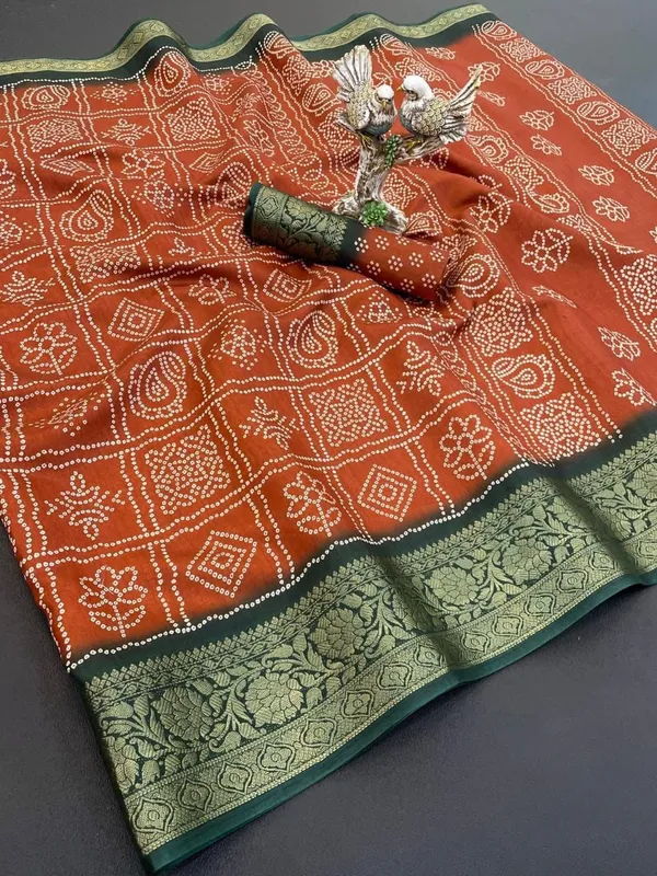 Dark_Orange_Dola_Silk_Premium_&_Elegant_Saree_With_Unstiched_Blouse