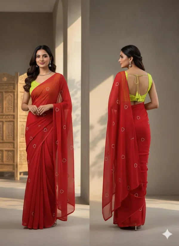 Red_Georgette_Premium_&_Elegant_Saree_With_Unstiched_Blouse