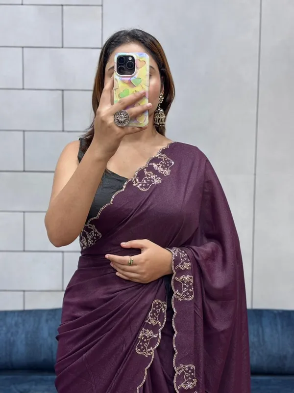Dark_Wine_Silk_Premium_&_Elegant_Saree_With_Unstiched_Blouse