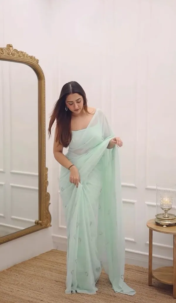 Mint_Georgette_Premium_&_Elegant_Saree_With_Unstiched_Blouse