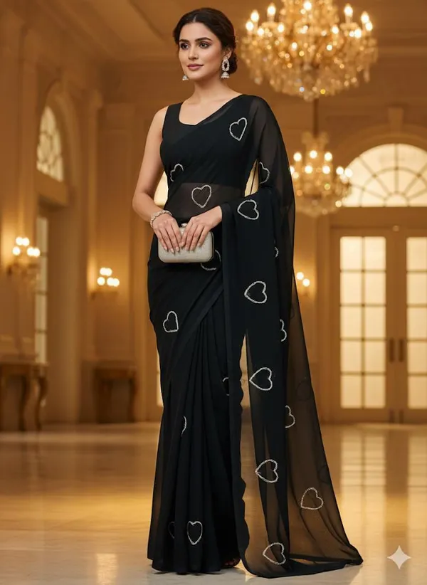 Black_Georgette_Premium_&_Elegant_Saree_With_Unstiched_Blouse