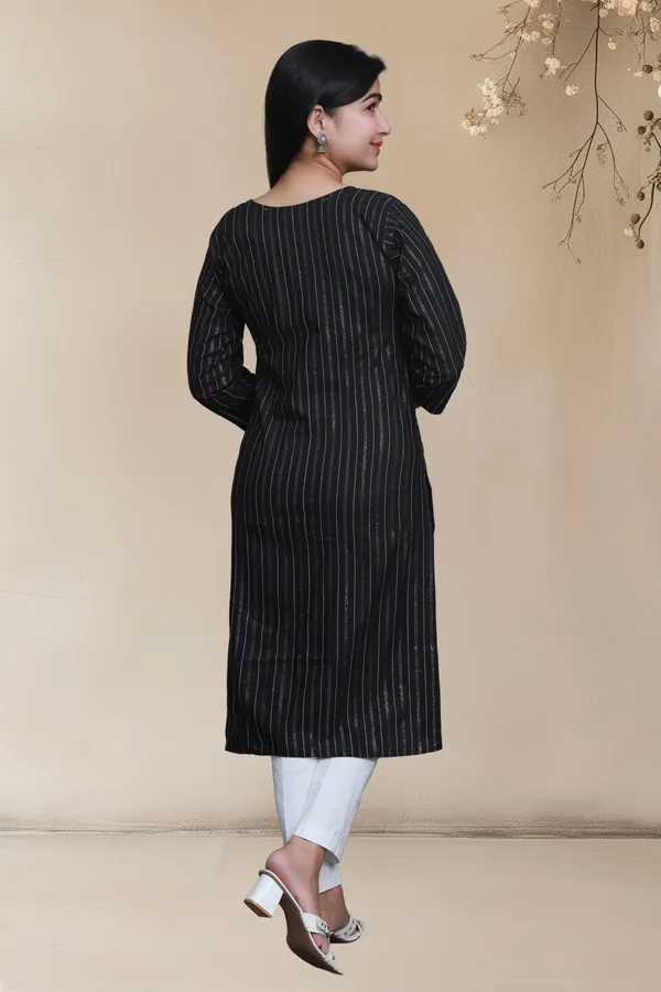 Black_Shine_Weaving_Design_Cotton_Blend_Long_Straight_Kurti