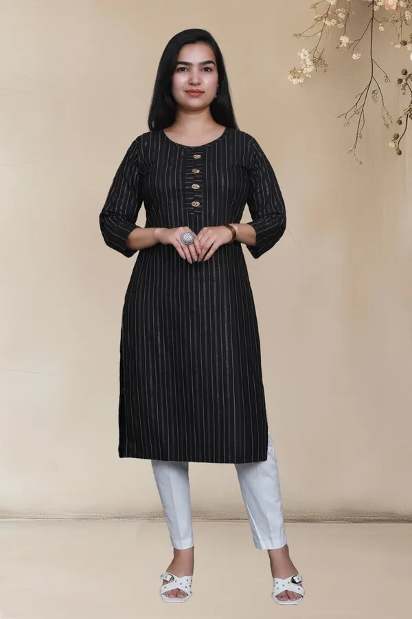 Black_Shine_Weaving_Design_Cotton_Blend_Long_Straight_Kurti