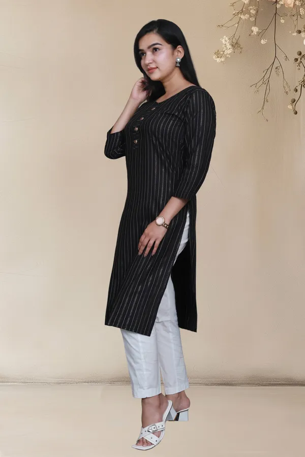 Black_Shine_Weaving_Design_Cotton_Blend_Long_Straight_Kurti