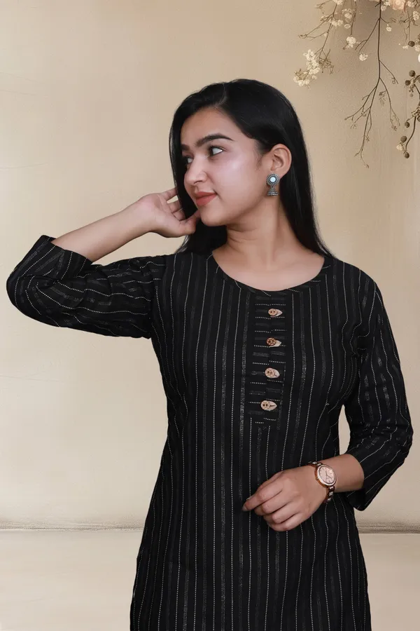 Black_Shine_Weaving_Design_Cotton_Blend_Long_Straight_Kurti