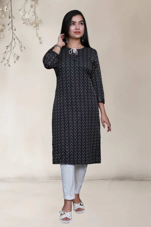 Black_Thread_Weave_Cotton_Blend_Long_Straight_Kurti