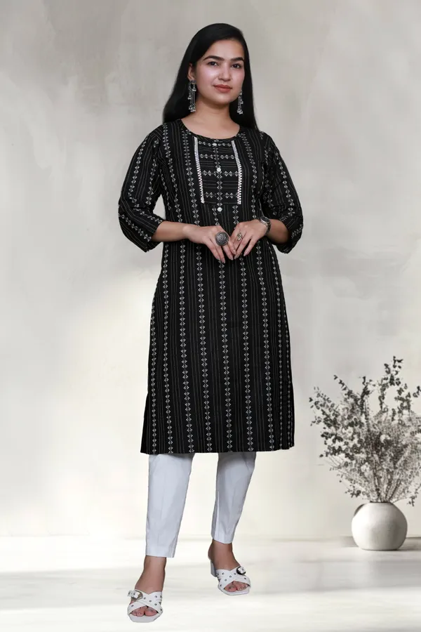 Black_Thread_Weaving_Design_Cotton_Blend_Long_Straight_Kurti
