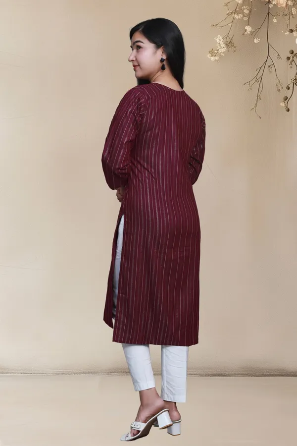 Maroon_Shine_Weaving_Design_Cotton_Blend_Long_Straight_Kurti