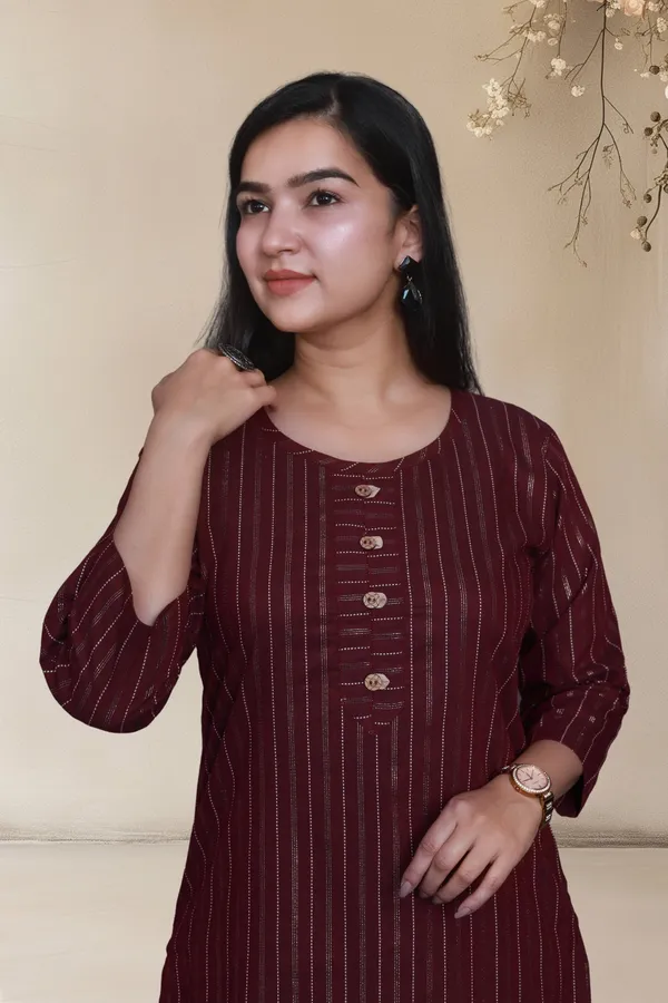 Maroon_Shine_Weaving_Design_Cotton_Blend_Long_Straight_Kurti