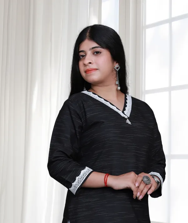 Black_V_Neck_Self_Cotton_Blend_Long_Straight_Kurti