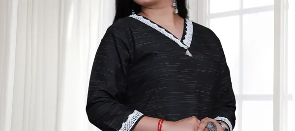 Black_V_Neck_Self_Cotton_Blend_Long_Straight_Kurti