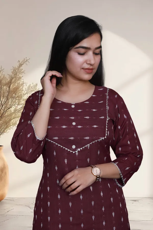 Maroon_Thread_Weaving_Design_Cotton_Blend_Long_Straight_Kurti
