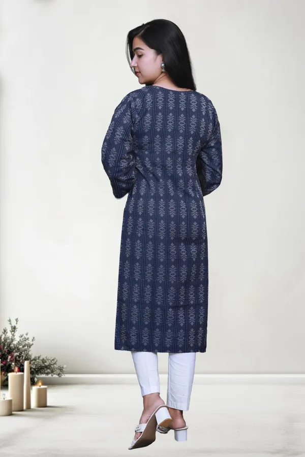 Navy_Blue_Thread_Jaqard_Design_Cotton_Blend_Long_Straight_Kurti