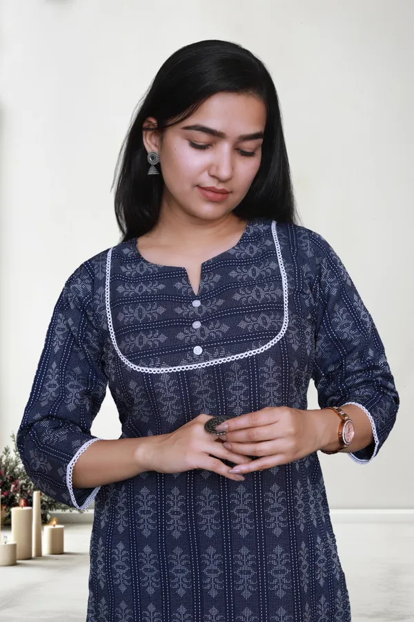 Navy_Blue_Thread_Jaqard_Design_Cotton_Blend_Long_Straight_Kurti