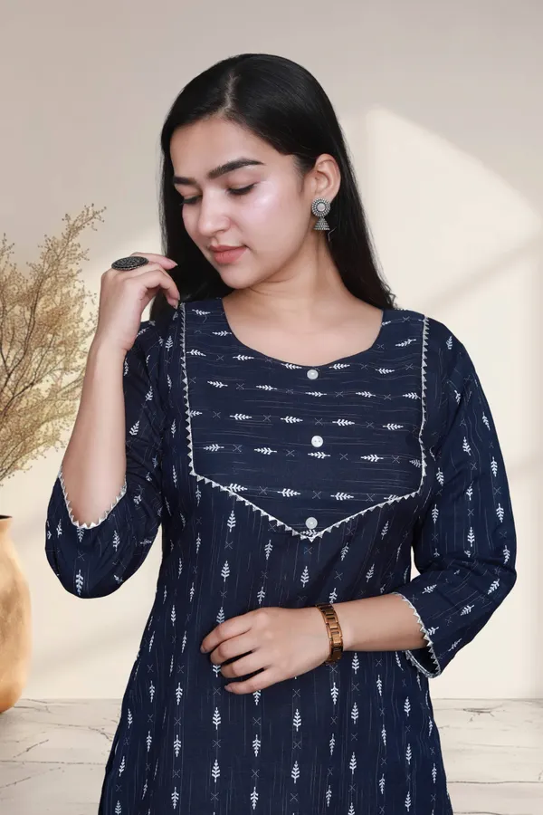 Navy_Blue_Thread_Weaving_Design_Cotton_Blend_Long_Straight_Kurti