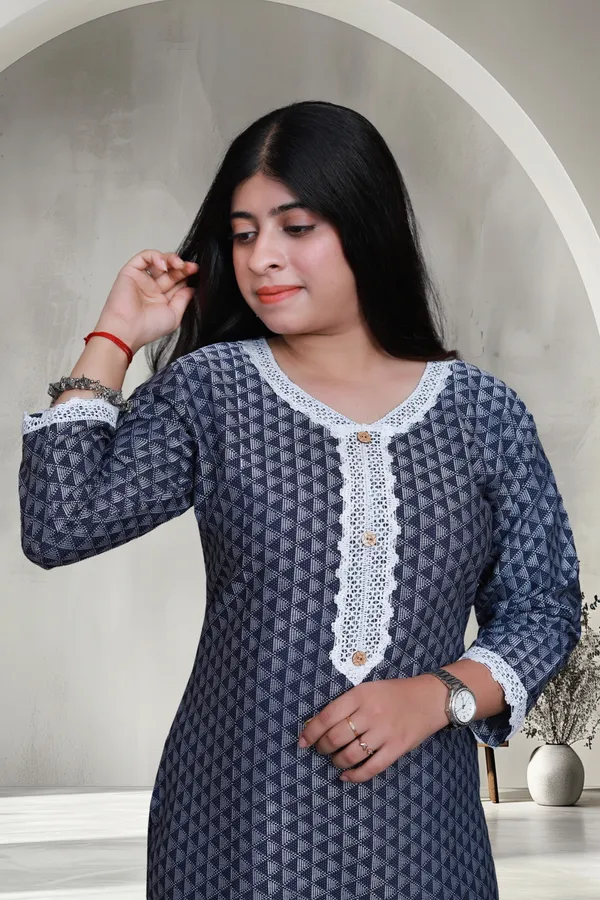 Navy_Blue_Jacquard_Cotton_Blend_Long_Straight_Kurti