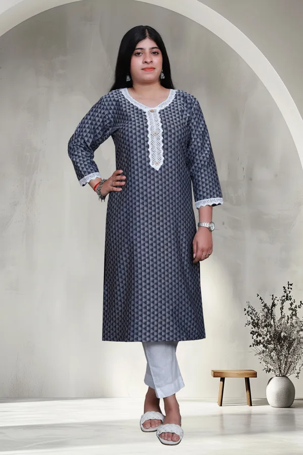 Navy_Blue_Jacquard_Cotton_Blend_Long_Straight_Kurti
