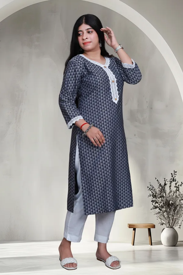 Navy_Blue_Jacquard_Cotton_Blend_Long_Straight_Kurti