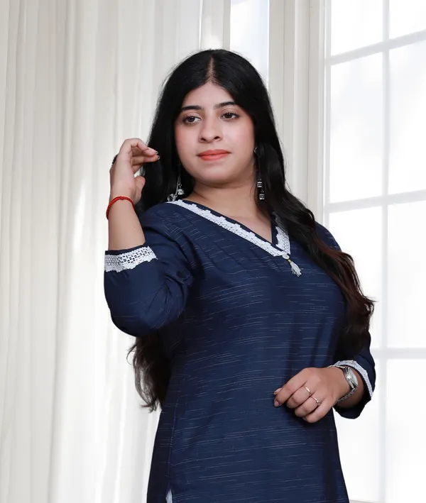 Navy_Blue_V_Neck_Self_Cotton_Blend_Long_Straight_Kurti