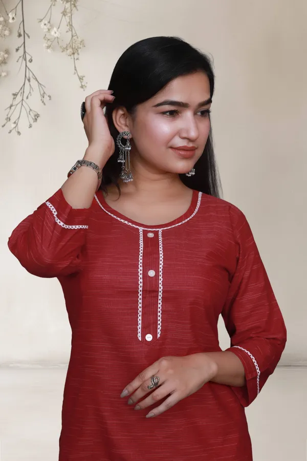 Red_Self_Design_Cotton_Blend_Long_Straight_Kurti