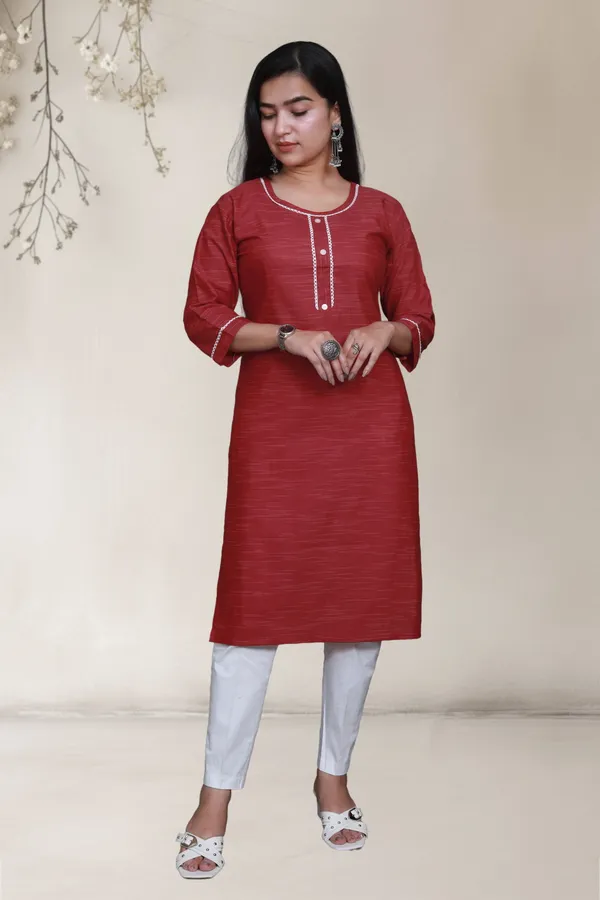 Red_Self_Design_Cotton_Blend_Long_Straight_Kurti