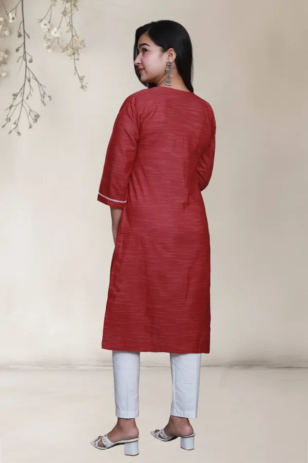 Red_Self_Design_Cotton_Blend_Long_Straight_Kurti