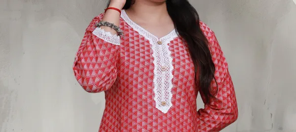 Red_Jacquard_Cotton_Blend_Long_Straight_Kurti