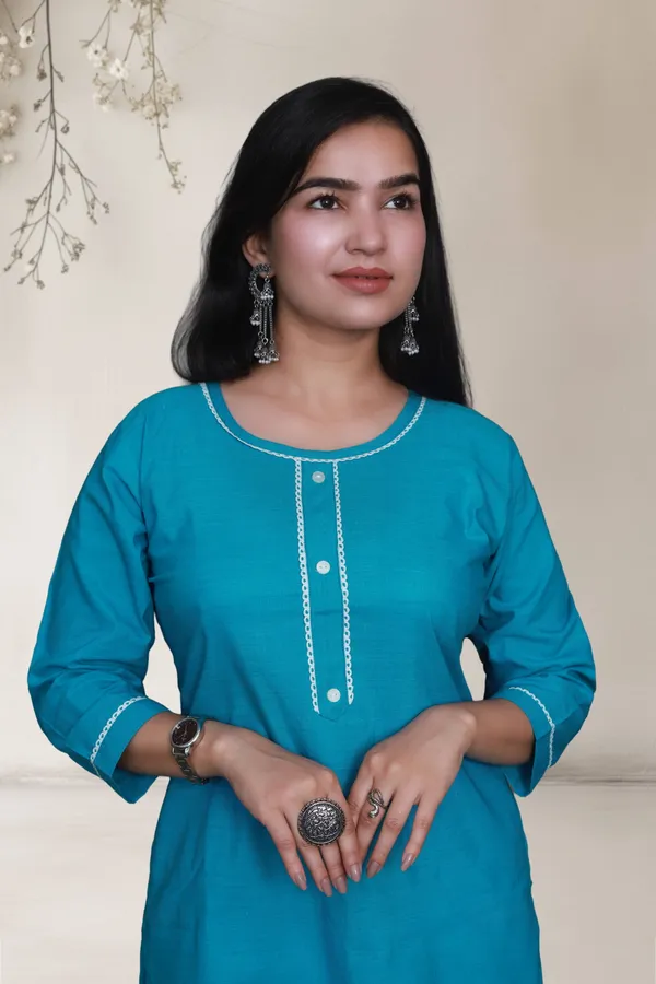 Sky_Blue_Self_Design_Cotton_Blend_Long_Straight_Kurti