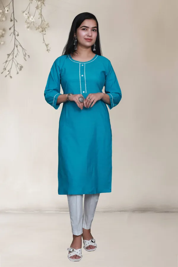 Sky_Blue_Self_Design_Cotton_Blend_Long_Straight_Kurti