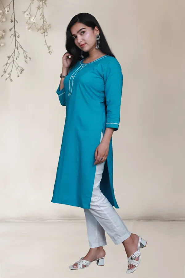 Sky_Blue_Self_Design_Cotton_Blend_Long_Straight_Kurti