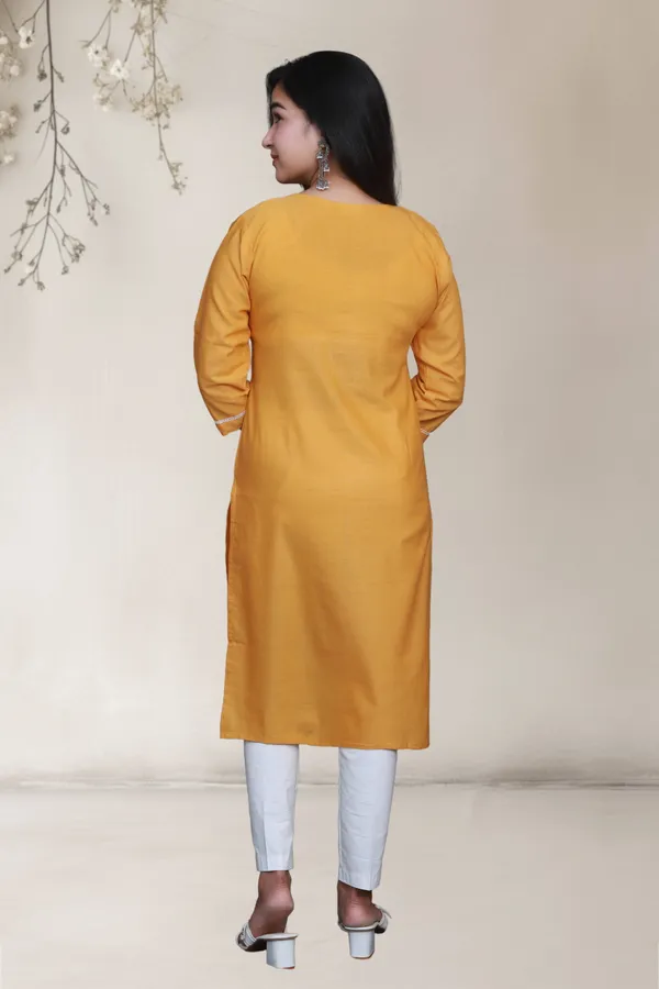 Yellow_Self_Design_Cotton_Blend_Long_Straight_Kurti