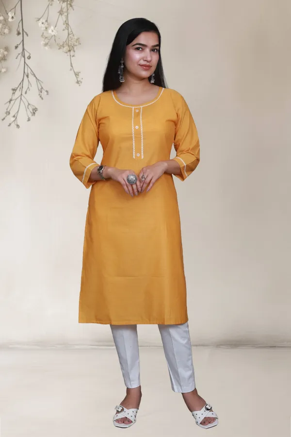 Yellow_Self_Design_Cotton_Blend_Long_Straight_Kurti
