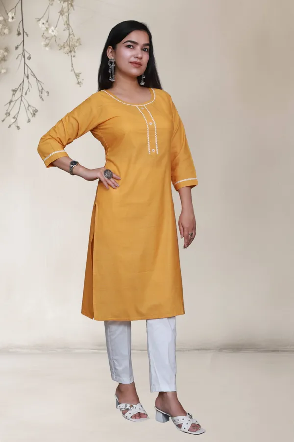Yellow_Self_Design_Cotton_Blend_Long_Straight_Kurti